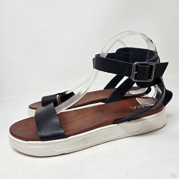 MIA Ellen Platform Black Strqppy Leather Sandals Buckled Ankle Strap Size US10 - Picture 5 of 9